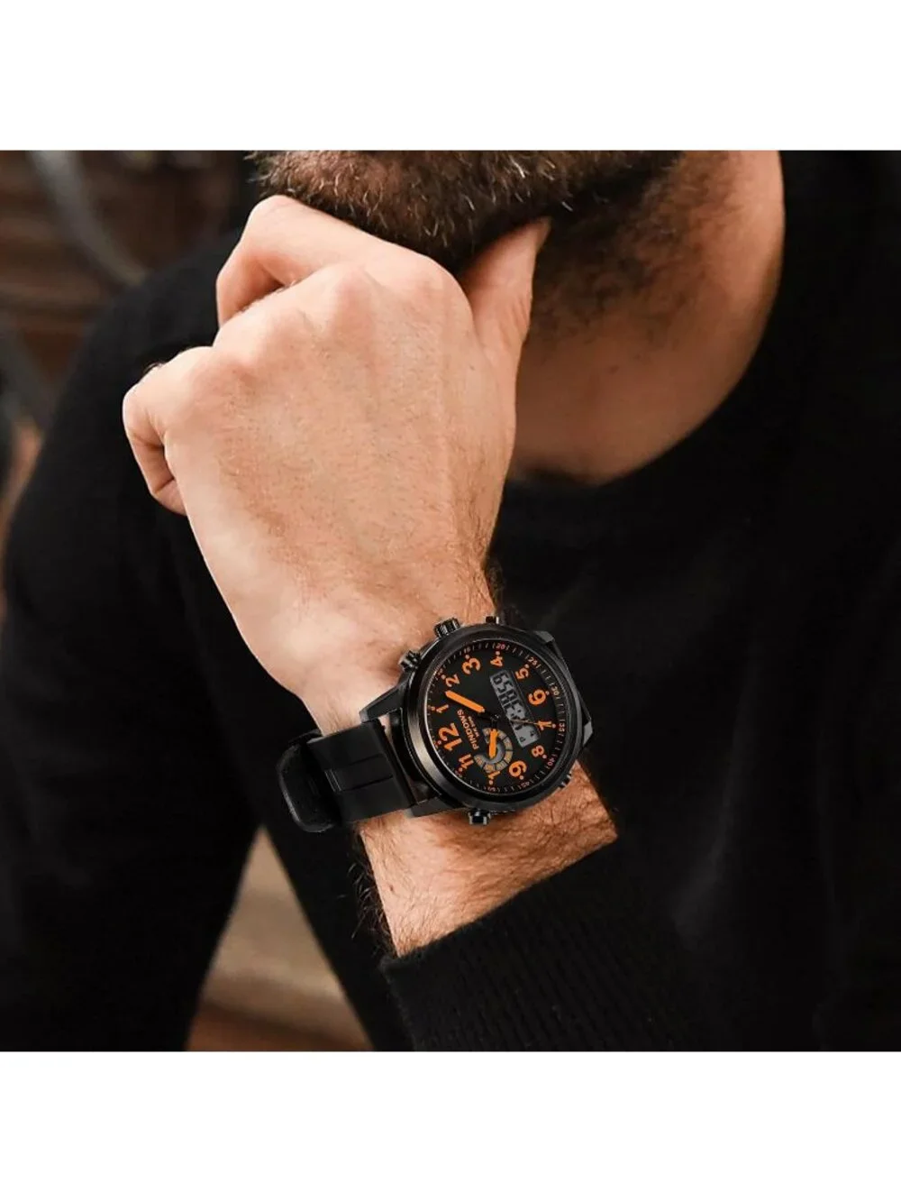 Men's Tactical Black/Brown Digital Analog Multifunction Sport Casual Wrist Watch